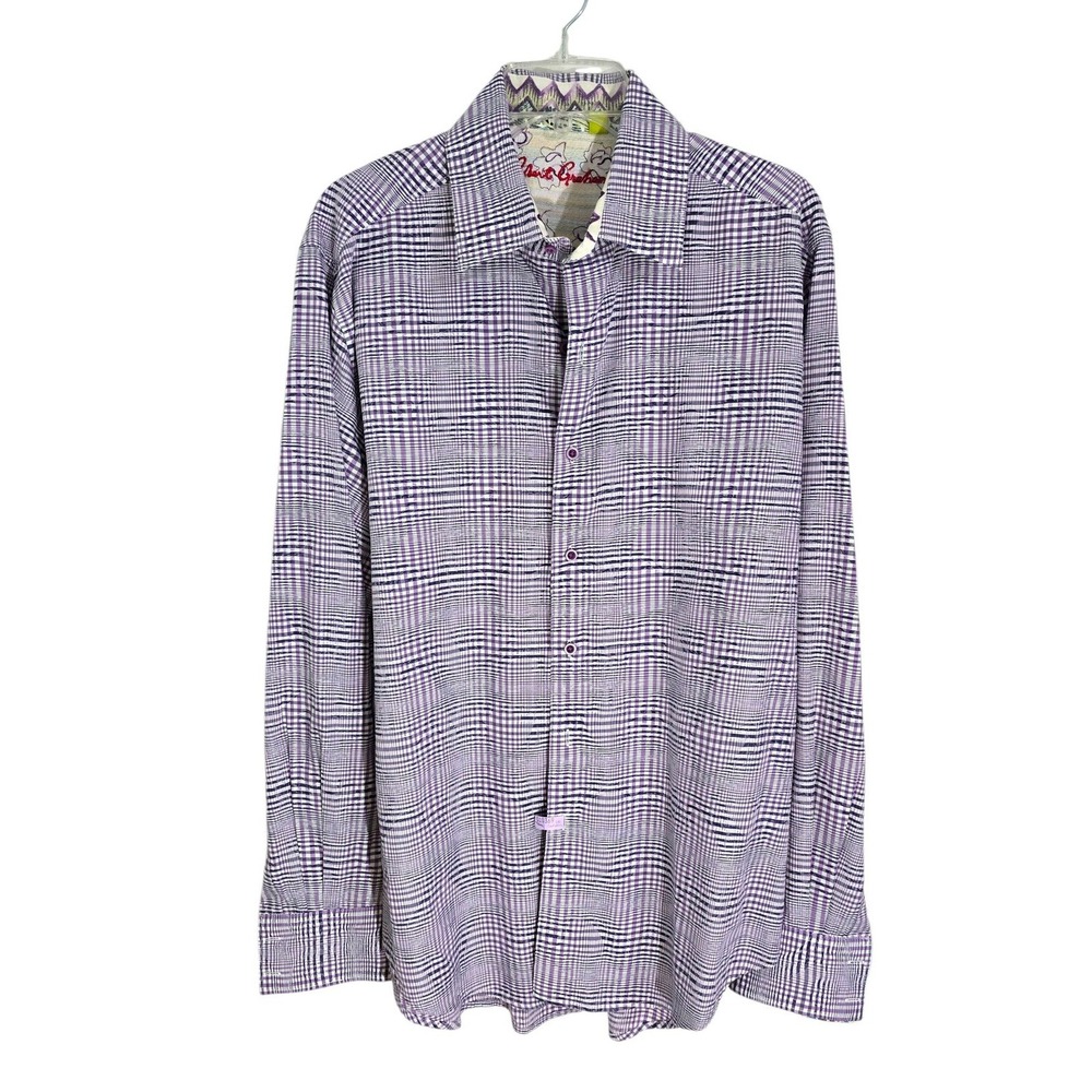 Robert Graham Mens XL Classic Fit Purple Plaid Long Sleeve Button Down Shirt